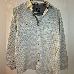 Kenneth Cole‎ black white geo print long sleeve button down shirt men’s 14/16